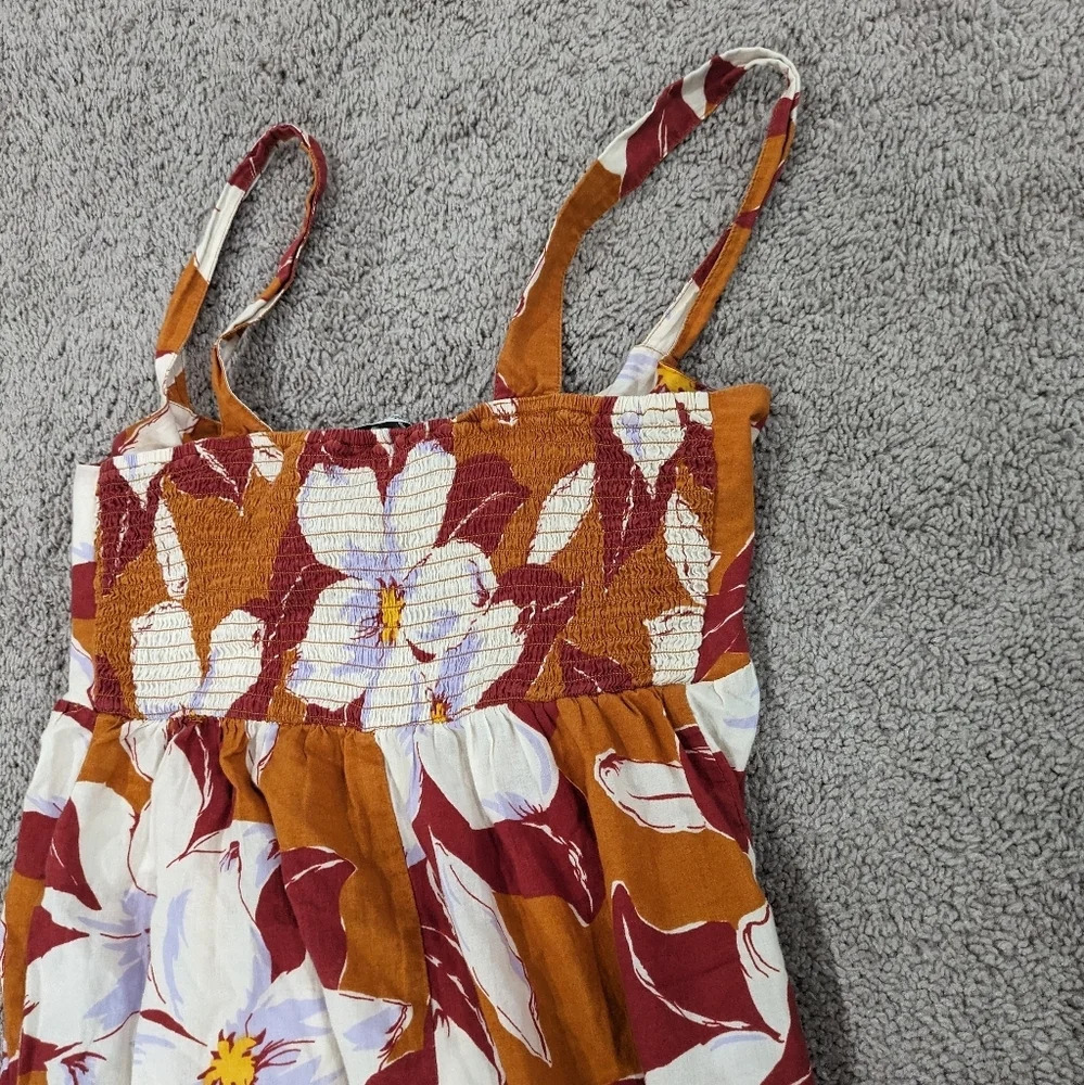 Madewell Tie-Front Cover-Up Jumpsuit Orange tropical flower print size Small - Picture 9 of 10